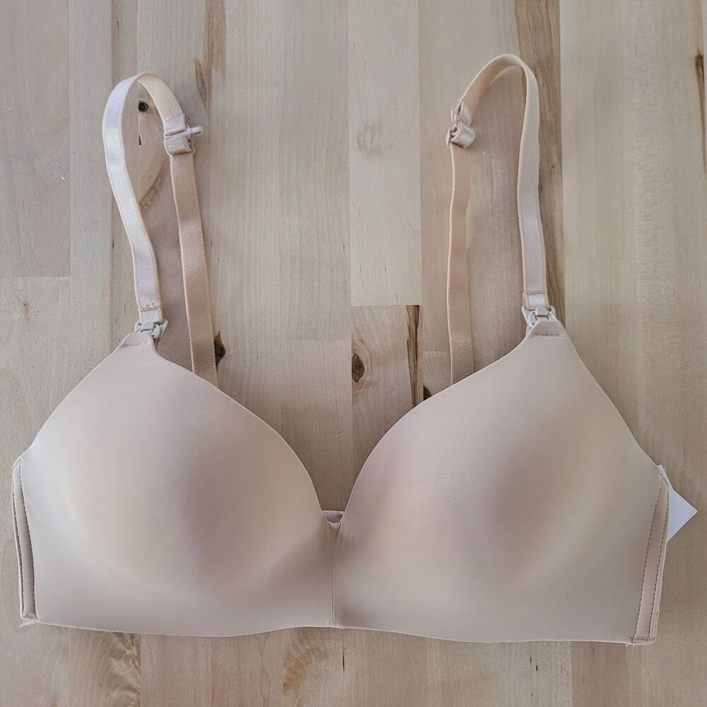 AUDEN Nursing Bra Beige Lightly Lined Wirefree Demi Coverage Bra Women's SZ 36C
